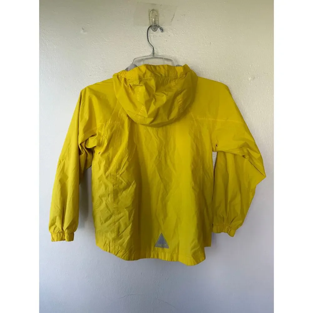 L.L.Bean Kids Yellow Hooded Rain Jacket Windbreaker Size 8 Nylon Reflective